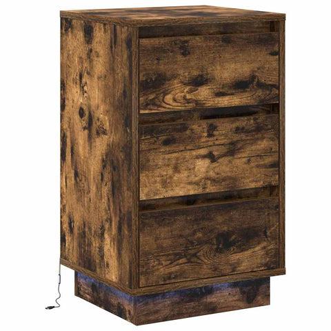 vidaXL Bedside Cabinet with LED Smoked Oak 39x34.5x65 cm Engineered Wood