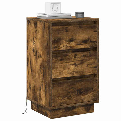 vidaXL Bedside Cabinet with LED Smoked Oak 39x34.5x65 cm Engineered Wood