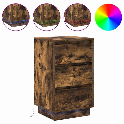 vidaXL Bedside Cabinet with LED Smoked Oak 39x34.5x65 cm Engineered Wood