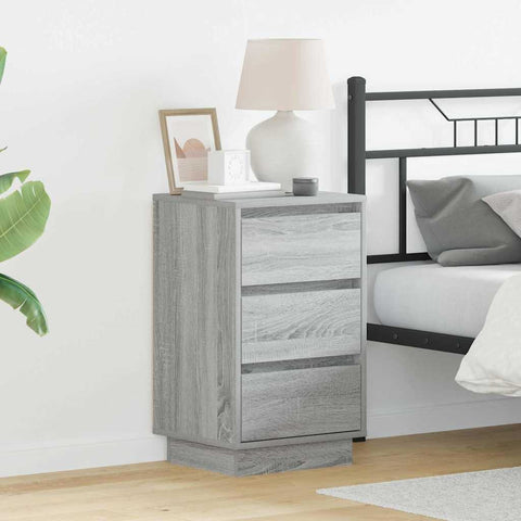 vidaXL Bedside Cabinet with LED Grey Sonoma 39x34.5x65 cm Engineered Wood