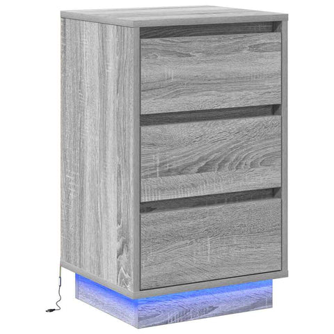 vidaXL Bedside Cabinet with LED Grey Sonoma 39x34.5x65 cm Engineered Wood