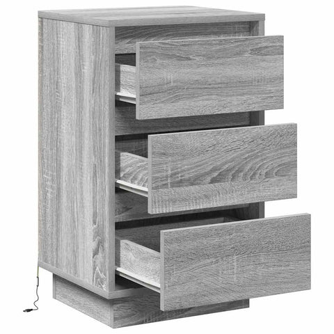 vidaXL Bedside Cabinet with LED Grey Sonoma 39x34.5x65 cm Engineered Wood