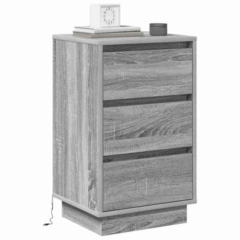 vidaXL Bedside Cabinet with LED Grey Sonoma 39x34.5x65 cm Engineered Wood