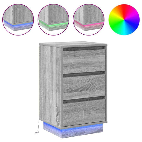 vidaXL Bedside Cabinet with LED Grey Sonoma 39x34.5x65 cm Engineered Wood