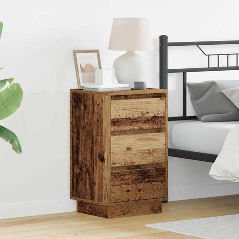 vidaXL Bedside Cabinet with LED Old Wood 39x34.5x65 cm Engineered Wood