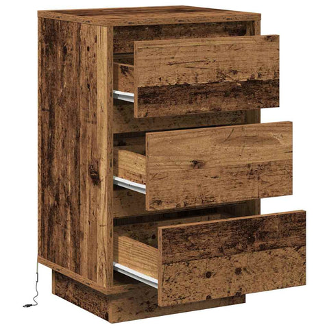 vidaXL Bedside Cabinet with LED Old Wood 39x34.5x65 cm Engineered Wood