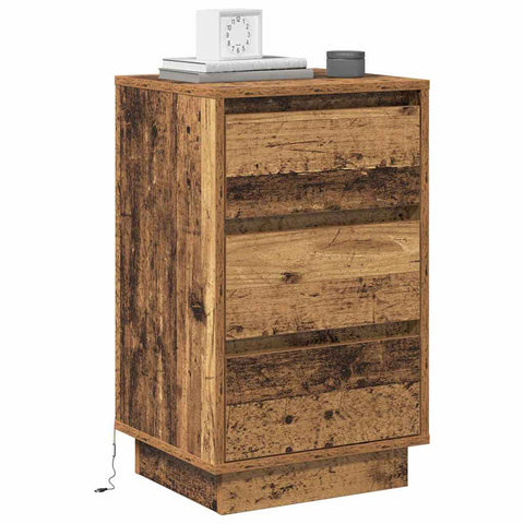 vidaXL Bedside Cabinet with LED Old Wood 39x34.5x65 cm Engineered Wood