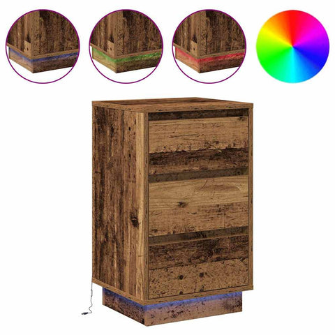 vidaXL Bedside Cabinet with LED Old Wood 39x34.5x65 cm Engineered Wood