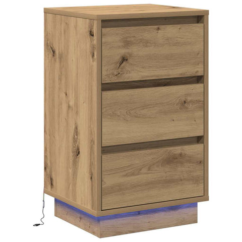 vidaXL Bedside Cabinet with LED Artisan Oak 39x34.5x65 cm Engineered Wood
