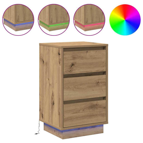 vidaXL Bedside Cabinet with LED Artisan Oak 39x34.5x65 cm Engineered Wood