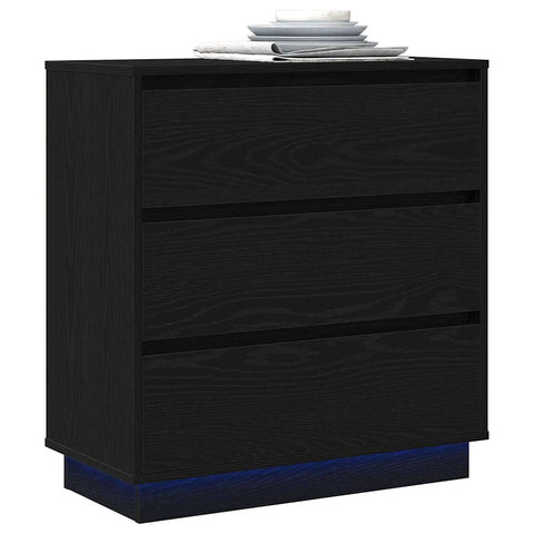 vidaXL Bedside Cabinet with LED Black Oak 71x34,5x75 cm Engineered Wood