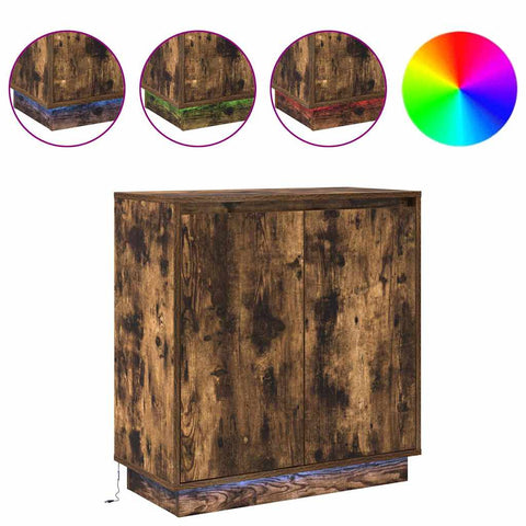 vidaXL Sideboard with LED, Smoked Oak, 71x34.5x75 cm, Engineered Wood