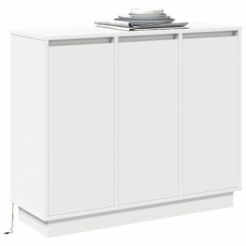 vidaXL Sideboard with LED - White, 90x32x75 cm, Made of Engineered Wood