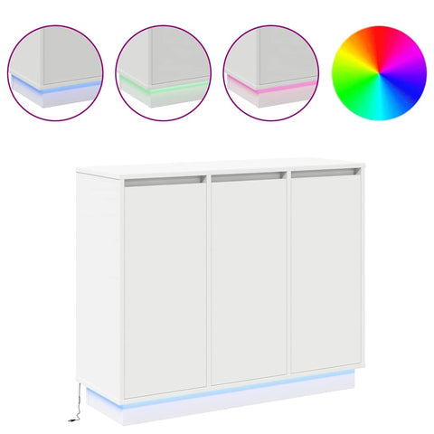 vidaXL Sideboard with LED - White, 90x32x75 cm, Made of Engineered Wood