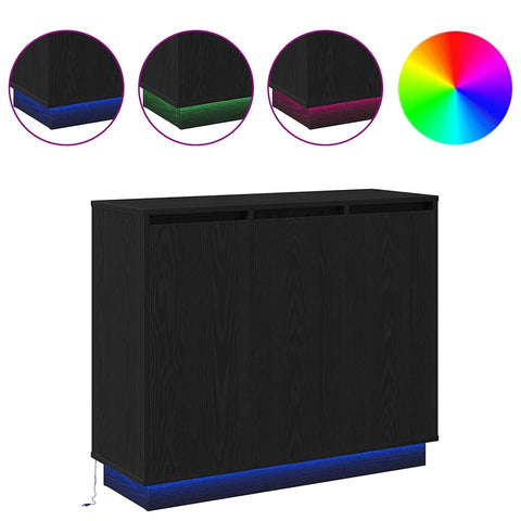 vidaXL Black Oak Sideboard with LED, 90x32x75 cm, Engineered Wood