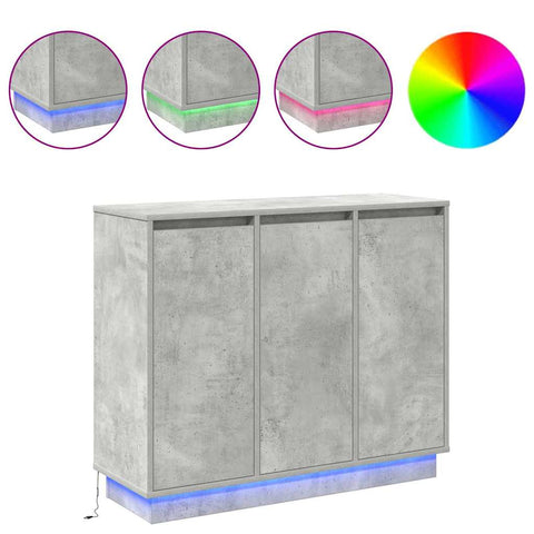 vidaXL Sideboard with LED in Concrete Grey, 90x32x75 cm, Made of Engineered Wood
