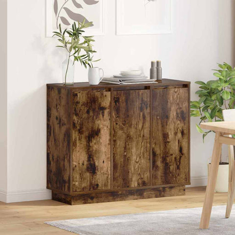 vidaXL Sideboard with LED in Smoked Oak - 90x32x75 cm - Made of Engineered Wood