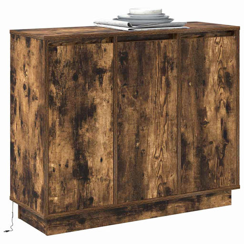 vidaXL Sideboard with LED in Smoked Oak - 90x32x75 cm - Made of Engineered Wood