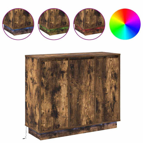 vidaXL Sideboard with LED in Smoked Oak - 90x32x75 cm - Made of Engineered Wood