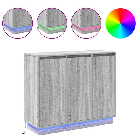 vidaXL Sideboard with LED - Grey Sonoma, 90x32x75 cm, Made of Engineered Wood