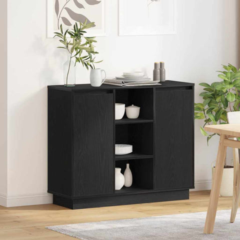 vidaXL Sideboard with LED Black Oak 90x32x75 cm Engineered Wood