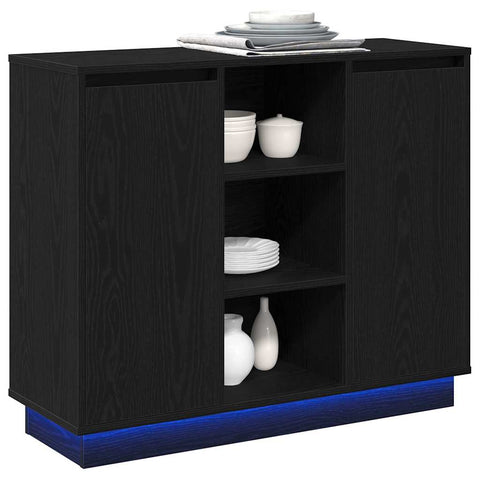 vidaXL Sideboard with LED Black Oak 90x32x75 cm Engineered Wood