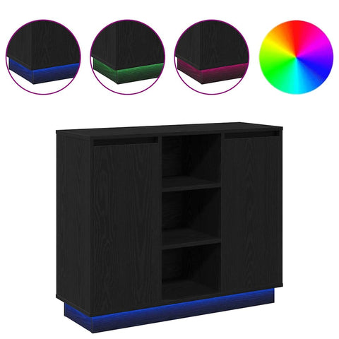 vidaXL Sideboard with LED Black Oak 90x32x75 cm Engineered Wood