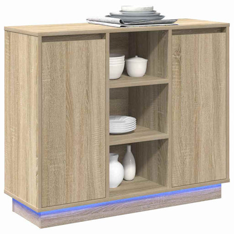 vidaXL Sideboard with LED Sonoma Oak 90x32x75 cm Engineered Wood