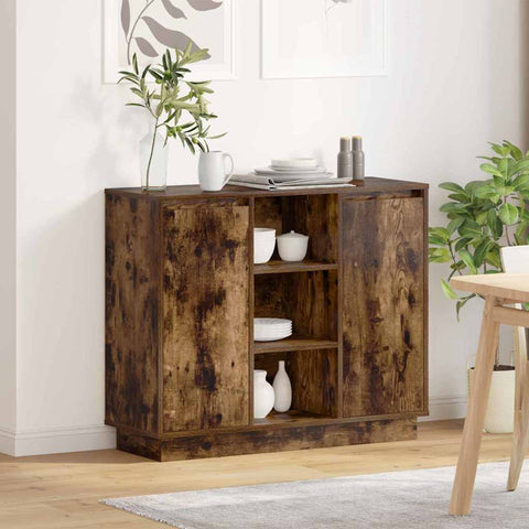 vidaXL Sideboard with LED Smoked Oak 90x32x75 cm Engineered Wood