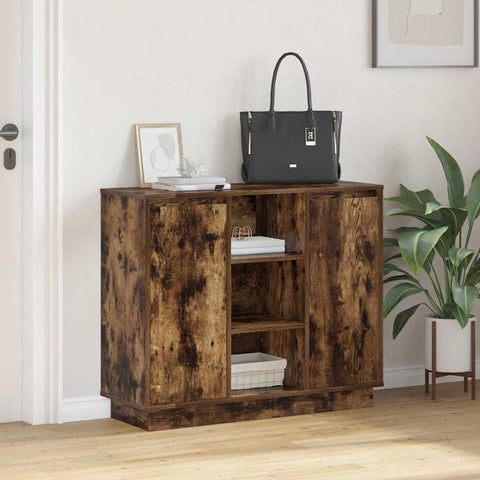 vidaXL Sideboard with LED Smoked Oak 90x32x75 cm Engineered Wood