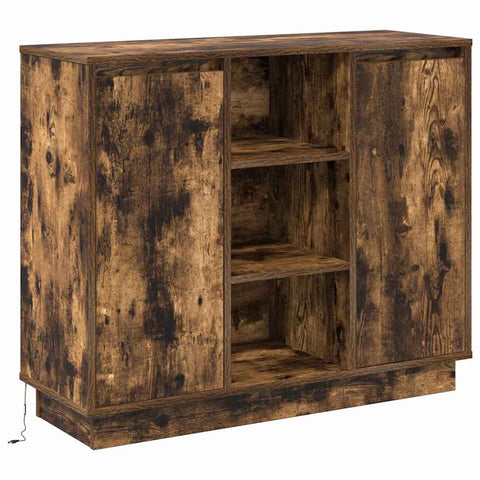 vidaXL Sideboard with LED Smoked Oak 90x32x75 cm Engineered Wood