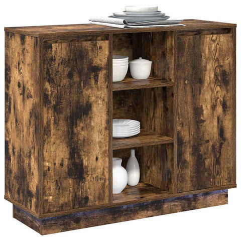 vidaXL Sideboard with LED Smoked Oak 90x32x75 cm Engineered Wood