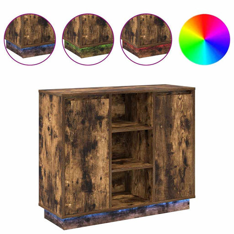 vidaXL Sideboard with LED Smoked Oak 90x32x75 cm Engineered Wood