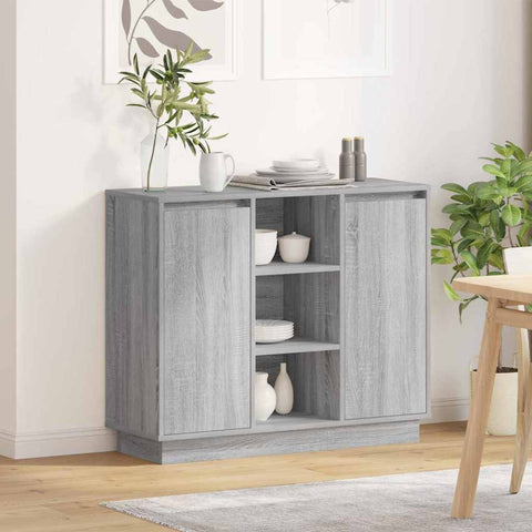 vidaXL Sideboard with LED Grey Sonoma 90x32x75 cm Engineered Wood