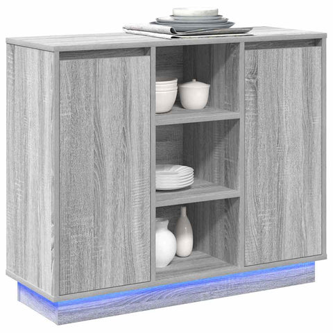 vidaXL Sideboard with LED Grey Sonoma 90x32x75 cm Engineered Wood