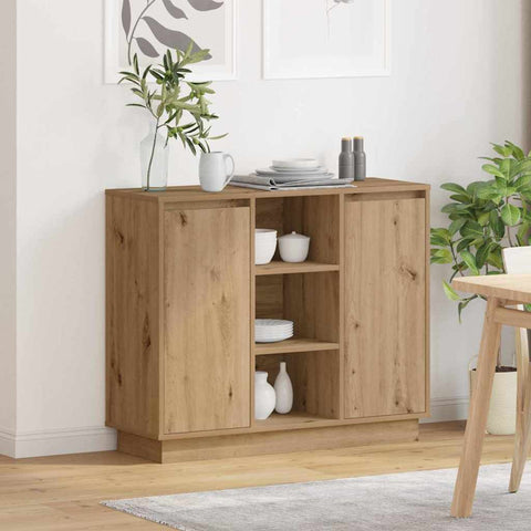 vidaXL Sideboard with LED Artisan Oak 90x32x75 cm Engineered Wood