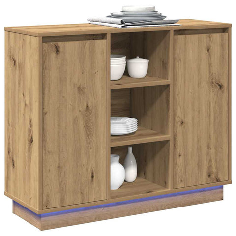 vidaXL Sideboard with LED Artisan Oak 90x32x75 cm Engineered Wood