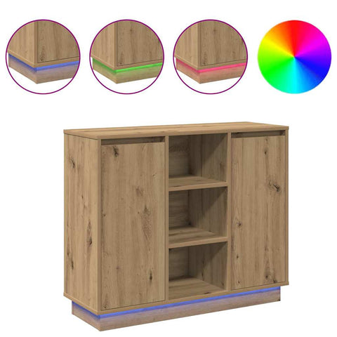 vidaXL Sideboard with LED Artisan Oak 90x32x75 cm Engineered Wood