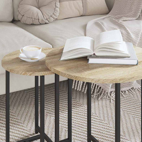 vidaXL Side Table Set 2 pcs Sonoma oak and Black 50 x 50 x 50 cm