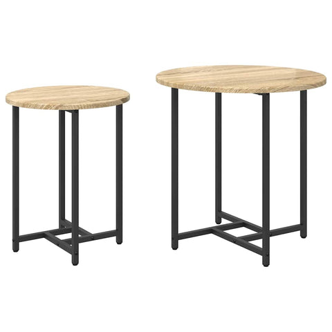 vidaXL Side Table Set 2 pcs Sonoma oak and Black 50 x 50 x 50 cm