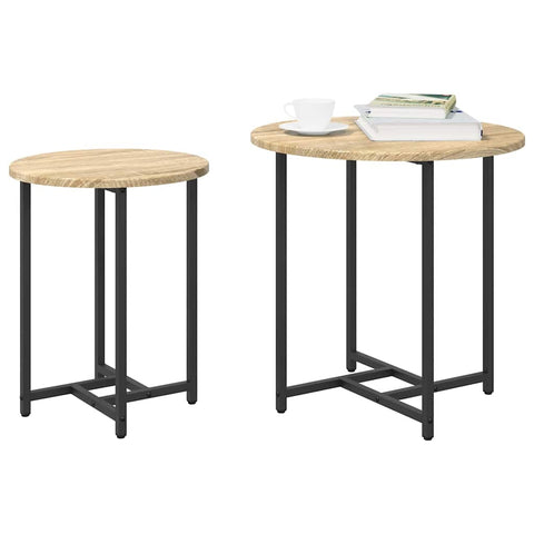 vidaXL Side Table Set 2 pcs Sonoma oak and Black 50 x 50 x 50 cm