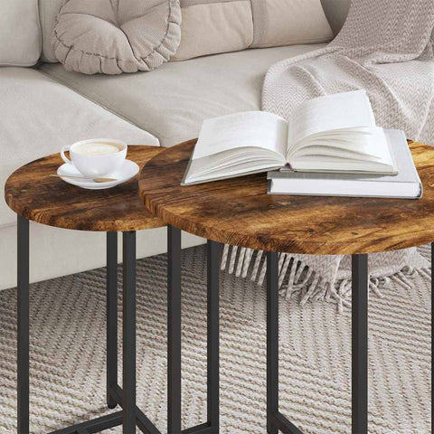 vidaXL Side Table Set 2 pcs Smoked oak and Black 50 x 50 x 50 cm