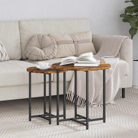 vidaXL Side Table Set of 2 - Smoked Oak & Metal