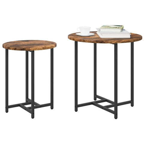 vidaXL Side Table Set of 2 - Smoked Oak & Metal