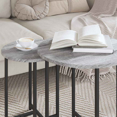vidaXL Side Table Set 2 pcs Grey sonoma and Black 50 x 50 x 50 cm