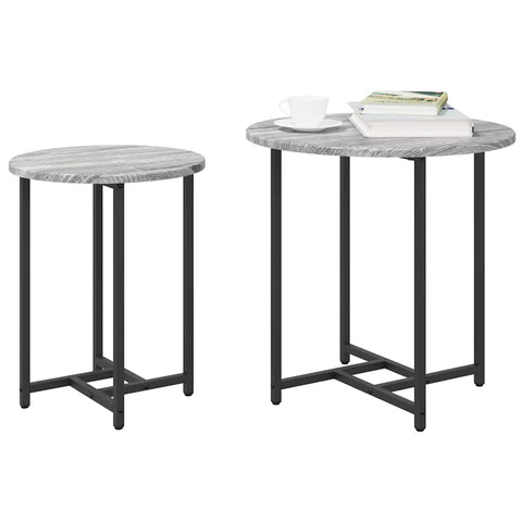vidaXL Side Table Set 2 pcs Grey sonoma and Black 50 x 50 x 50 cm