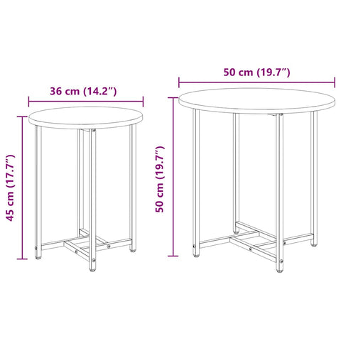 vidaXL Side Table Set 2 pcs Grey sonoma and Black 50 x 50 x 50 cm