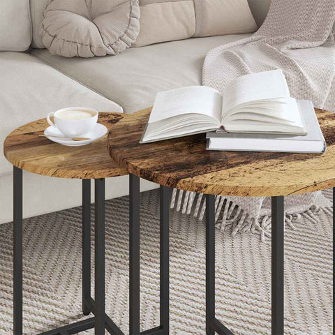 vidaXL Side Table Set 2 pcs Old wood and Black 50 x 50 x 50 cm