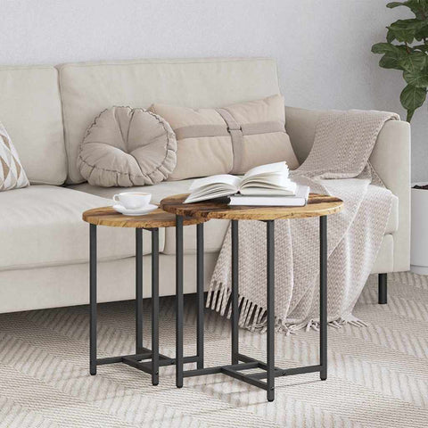 vidaXL Side Table Set 2 pcs Old wood and Black 50 x 50 x 50 cm