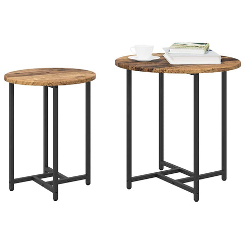 vidaXL Side Table Set 2 pcs Old wood and Black 50 x 50 x 50 cm